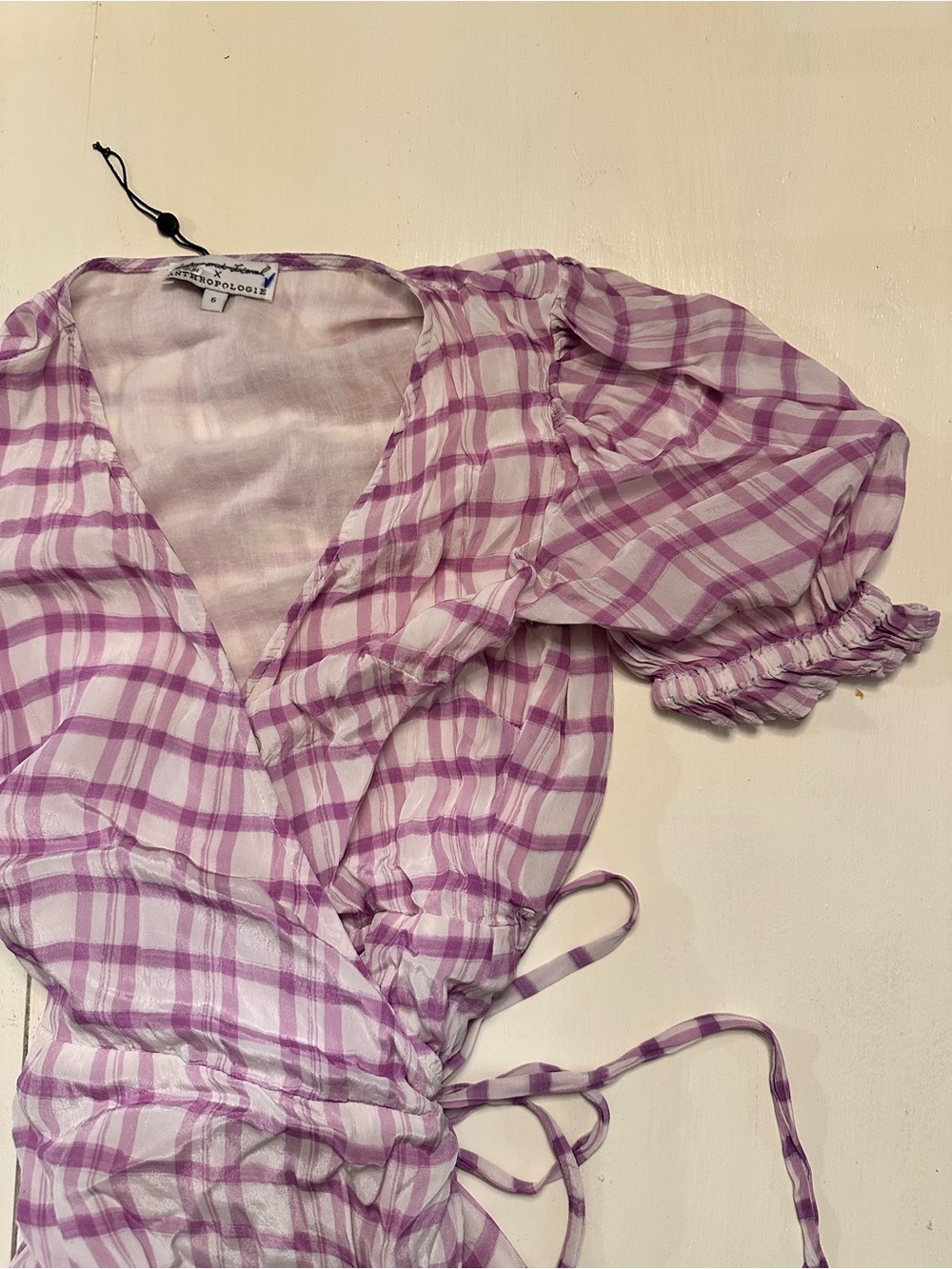 Anthropologie Lavender & White Plaid Midi Wrap Dress - Picture 3 of 5